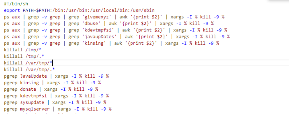 Figure 8. Killing processes related to known malware and any process being run from tmp directories 