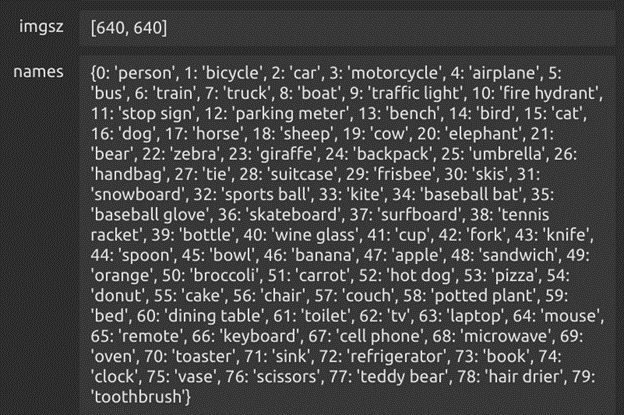 Fig 1. 80 classes detectable by YOLOv8