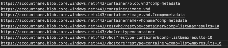 Attempts to fetch VHD blobs and containers from Storage account accountname