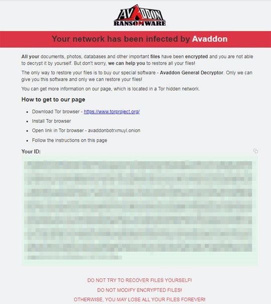 Figure 3. Avaddon ransom note