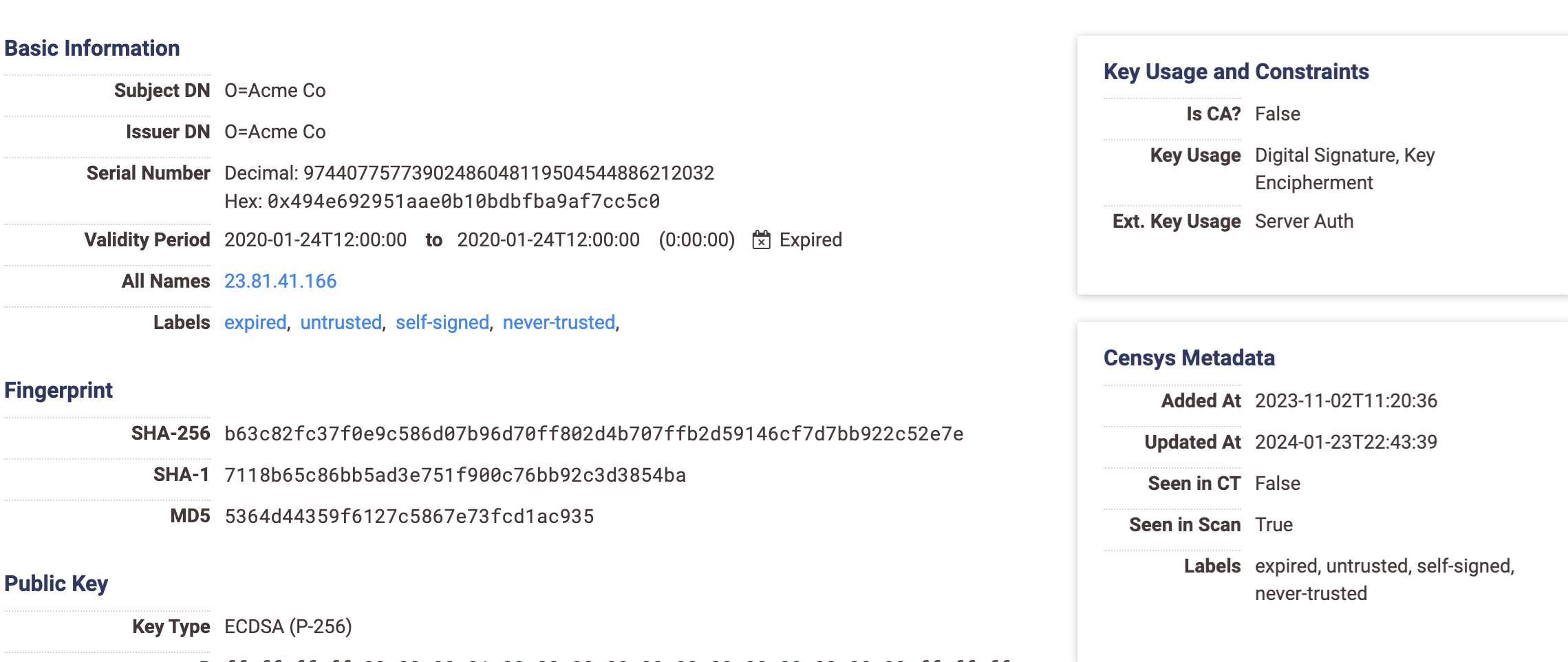 Figure 16. The certificate (SHA256: b63c82fc37f0e9c586d07b96d70ff802d4b707ffb2d59146cf7d7bb922c52e7e) used by GHOSTPSIDER (Campaign Alpha) 