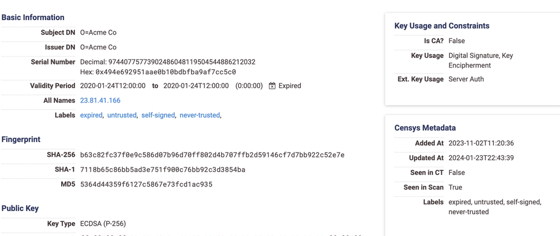 Figure 16. The certificate (SHA256: b63c82fc37f0e9c586d07b96d70ff802d4b707ffb2d59146cf7d7bb922c52e7e) used by GHOSTPSIDER (Campaign Alpha)