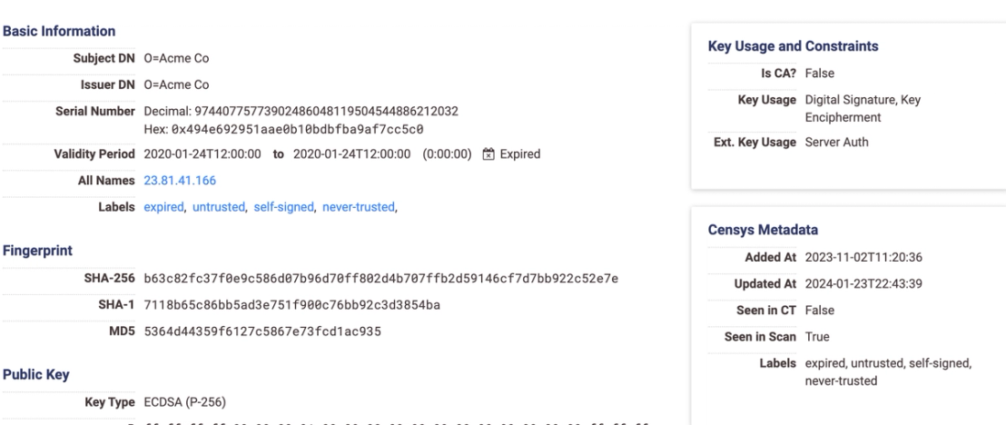 Figure 16. The certificate (SHA256: b63c82fc37f0e9c586d07b96d70ff802d4b707ffb2d59146cf7d7bb922c52e7e) used by GHOSTPSIDER (Campaign Alpha)