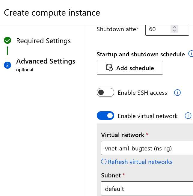 Figure 2. Flag to enable vNet while creating a CI