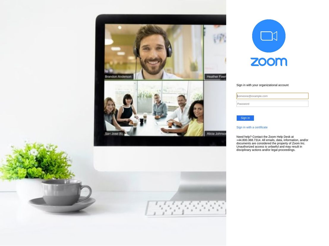Figure 8. Spoofed login page of Zoom