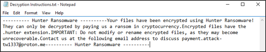 Screenshot of CrazyHunter’s ransom note containing the contact email address