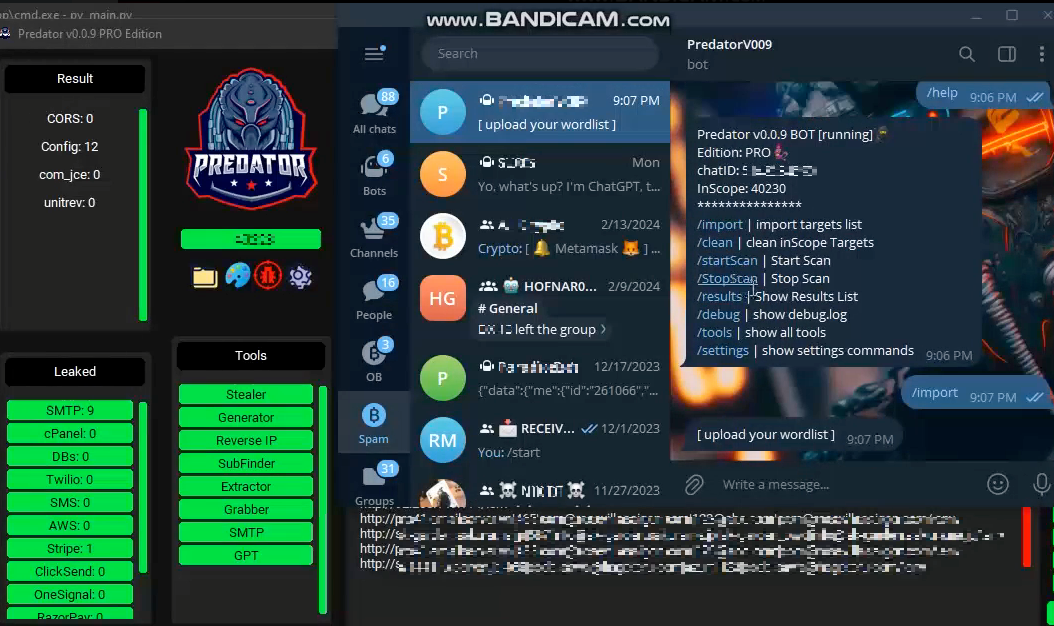 Figure 8. Predator is a hacker's tool with messaging capabilities that have a "GPT" feature to help scammers compose texts with the help of ChatGPT.