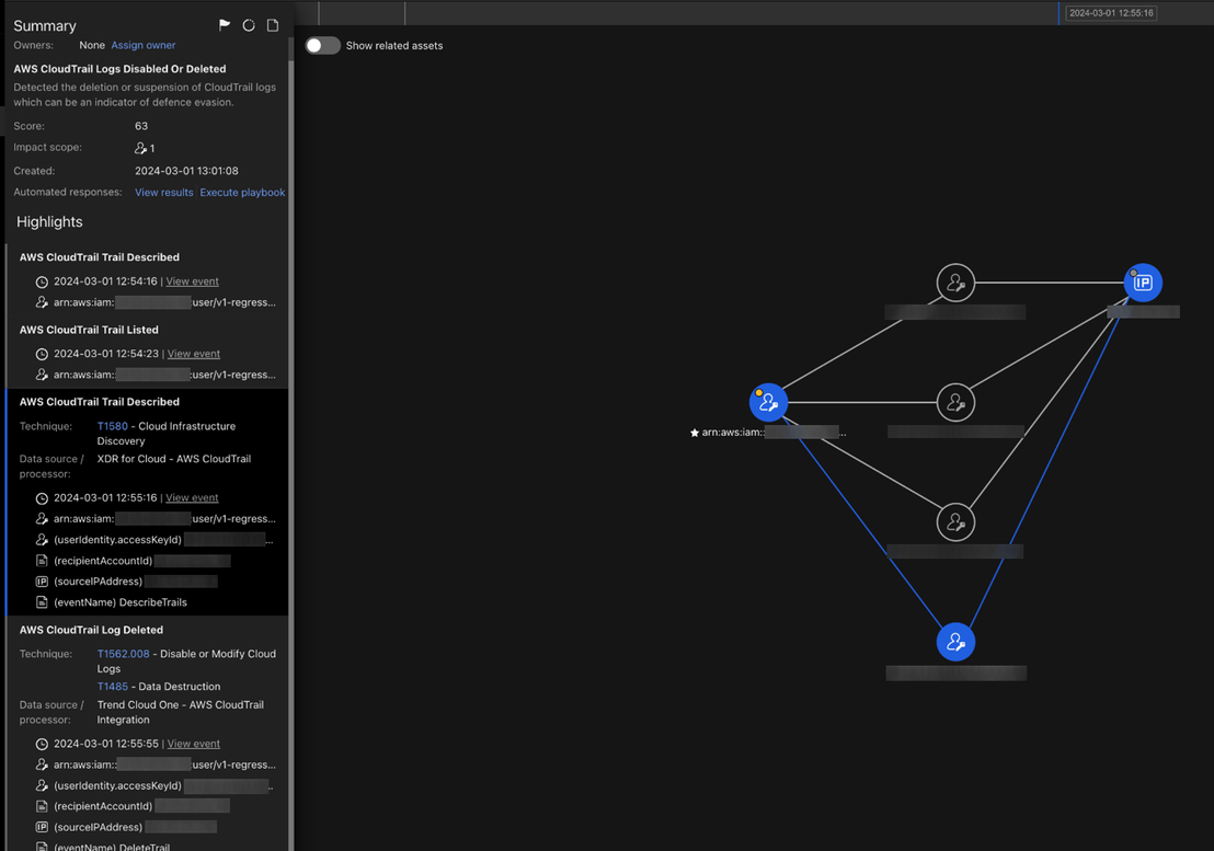 Figure 20. Vision One can detect whether logging services like CloudTrail have been disabled