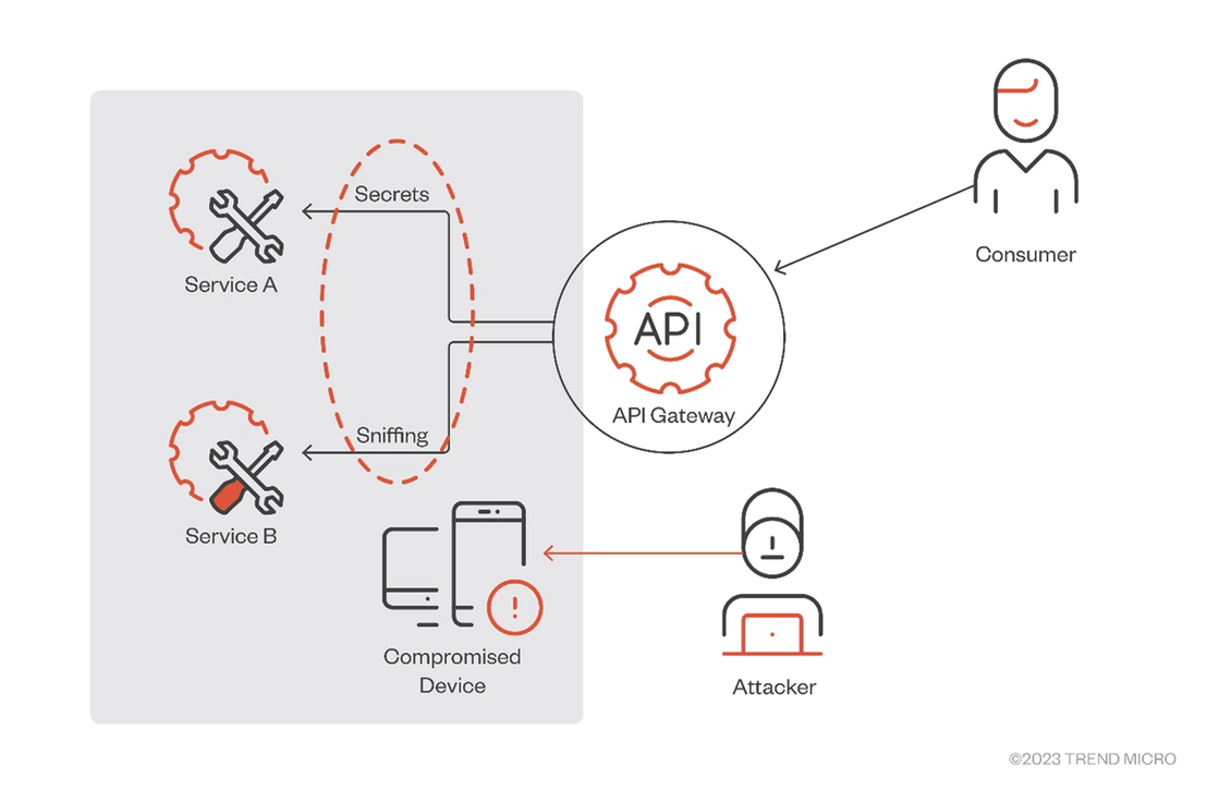Figure 2. An attacker can sniff API secrets in a compromised device inside a private network when TLS termination is used