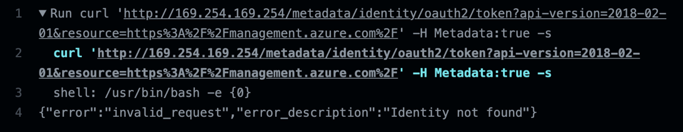 Curl request output to the IMDS identity access token inside GHA for the instance's metadata information