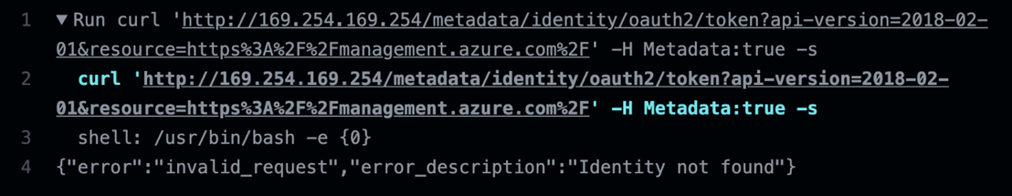 Curl request output to the IMDS identity access token inside GHA for the instance's metadata information