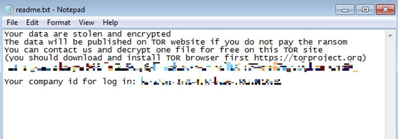 An example of the contents of the ransom note .txt file
