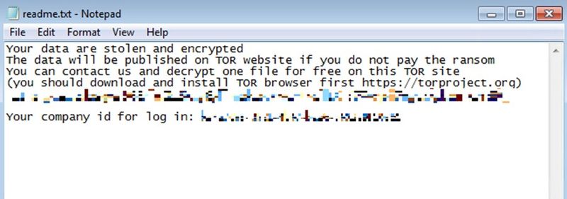 An example of the contents of the ransom note .txt file