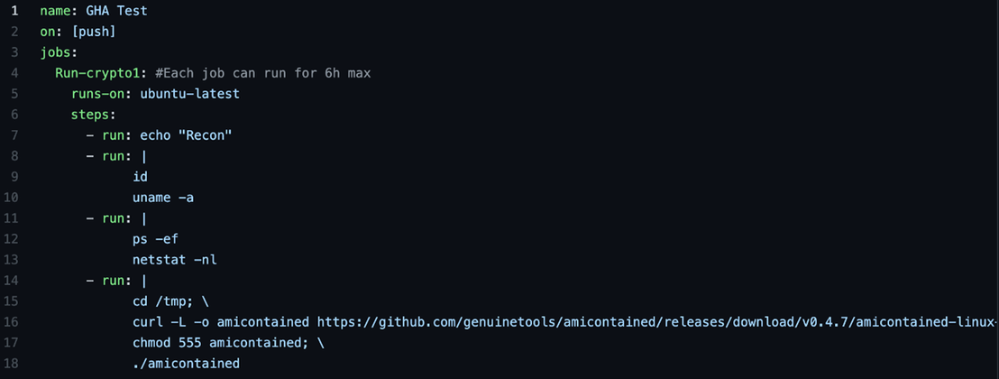 GHA used to perform reconnaissance inside the GitHub Ubuntu runner