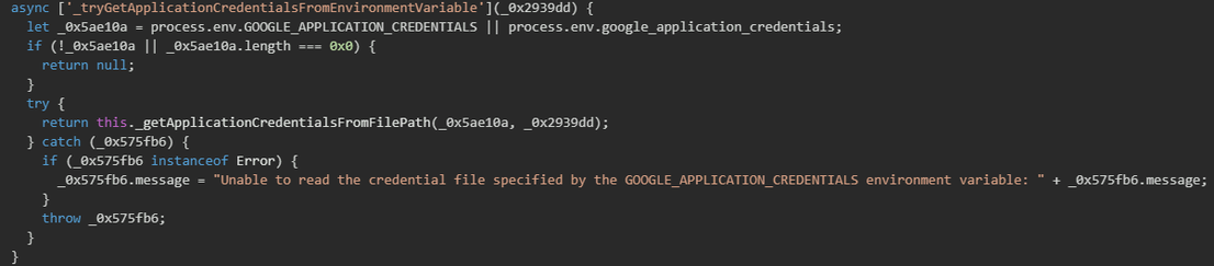 Figure 36. GCP ADC credential theft via GOOGLE_APPLICATION_CREDENTIALS and service account key extraction