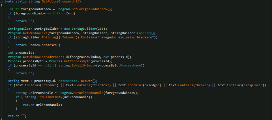 Figure 15. GetActiveBrowserUrl() function that retrieves active browser URLs 