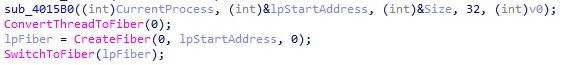 The process name checking routine in DUNLOADER (top) and the shellcode invocation routine in TESDAT (bottom)