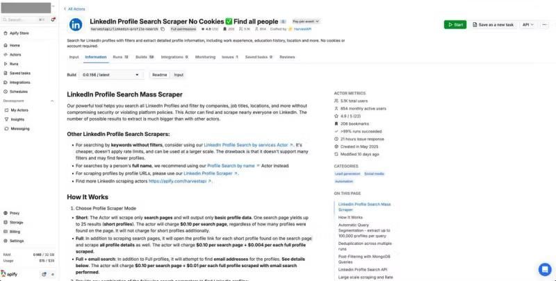 The LinkedIn Profile Search Scraper allows us to search for a specified number of employees for a given company. We can filter by seniority level, years of experience, location, etc.
