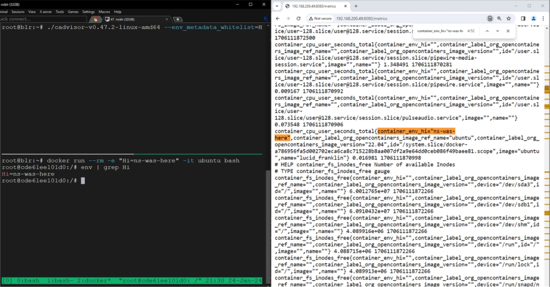 Figure 7. Environment variable named “Hi” being logged as a metric in the “/metrics” endpoint.