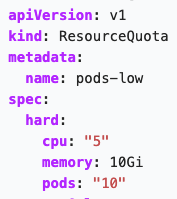 Sample ResourceQuota object