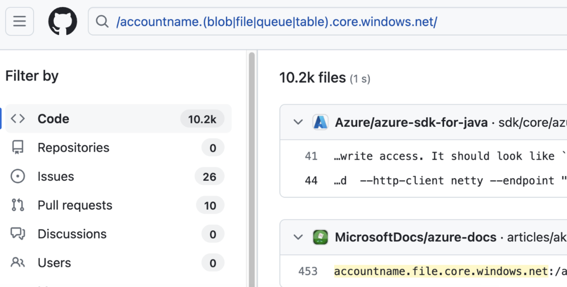 Subset of references of a storage account named accountname