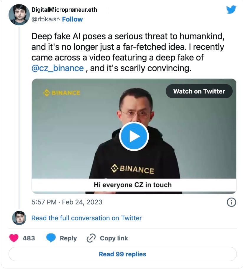 Figure 12. A deepfake attack impersonating Binance CEO Changpeng Zhao