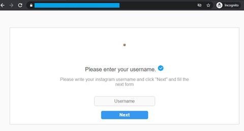 Figure 3. Phishing link requesting for the user’s Instagram username