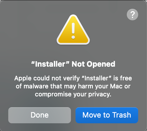 Apple Gatekeeper preventing the malicious .dmg file from running 