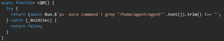 Figure 10. Function used to check for /home/agent/agent in the process list 