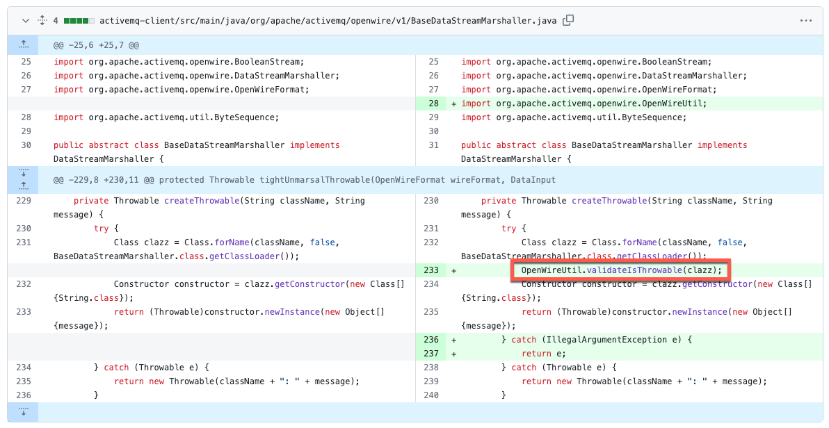 Figure 1. The validateIsThrowable method is included in the BaseDataStreamMarshall class.
