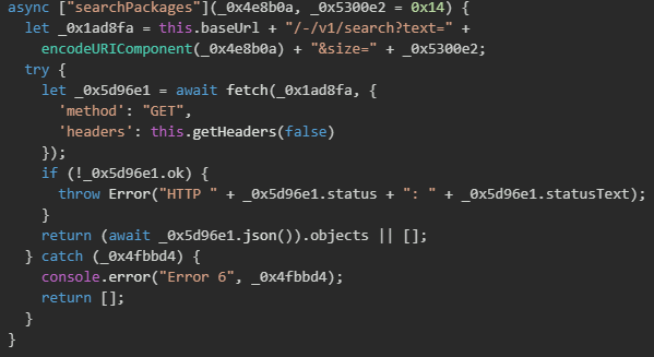 Figure 52. NPM Registry Search API Implementation 