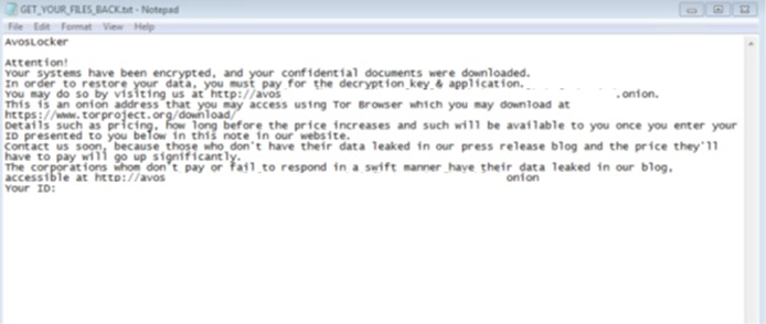 Sample ransom note used by AvosLocker
