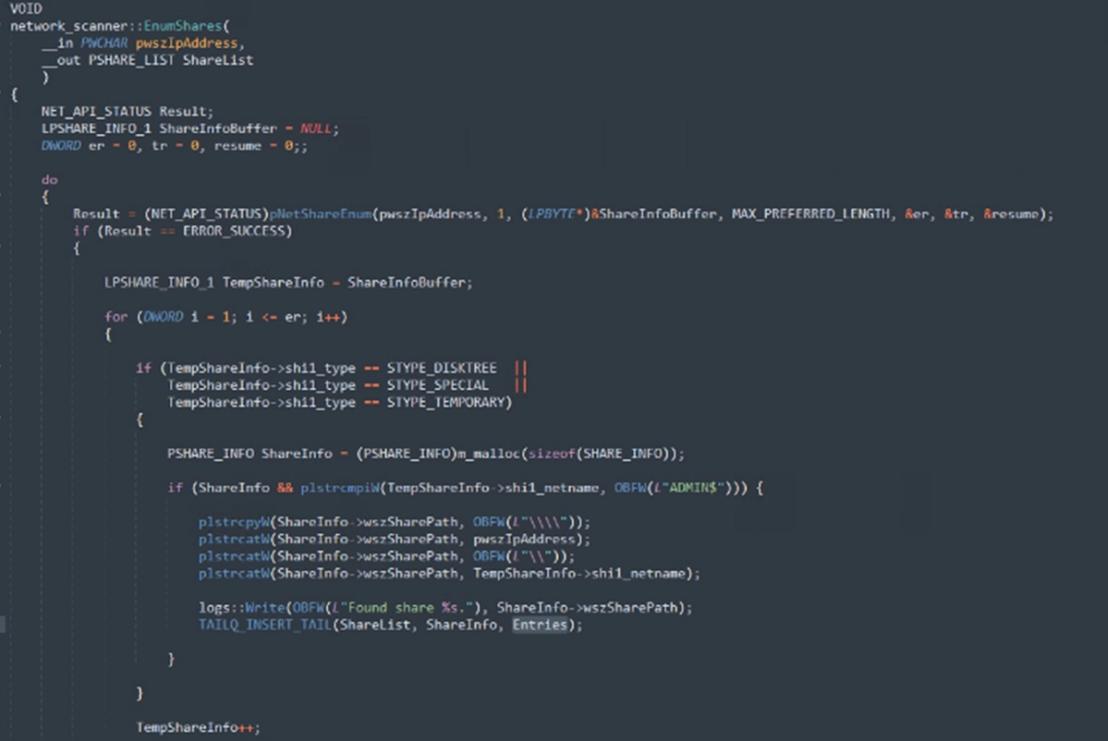 Figure 15. Comparison of the Mimic (top) and the leaked Conti (bottom) Share Enumeration function 