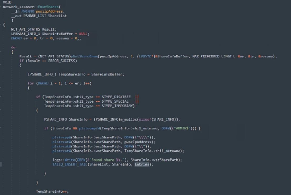 Figure 15. Comparison of the Mimic (top) and the leaked Conti (bottom) Share Enumeration function