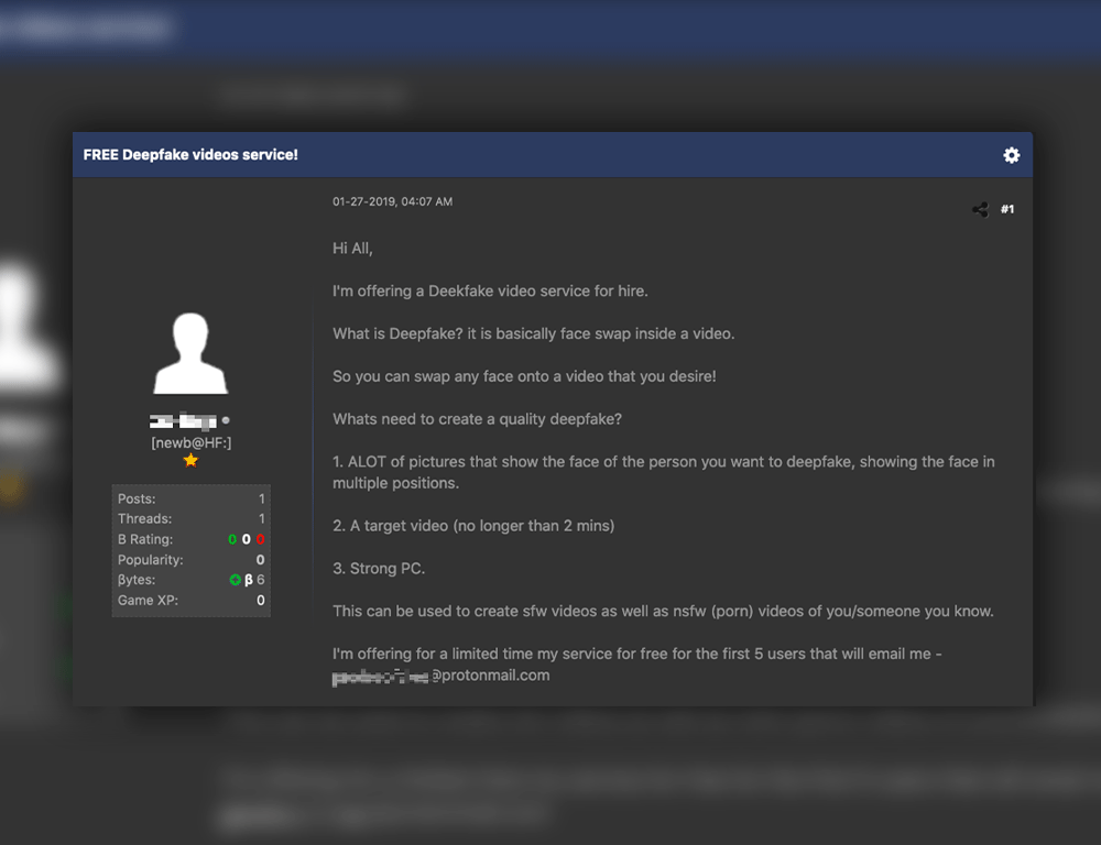 Figure 12. Seller offering five users free Deepfake video services to start their business