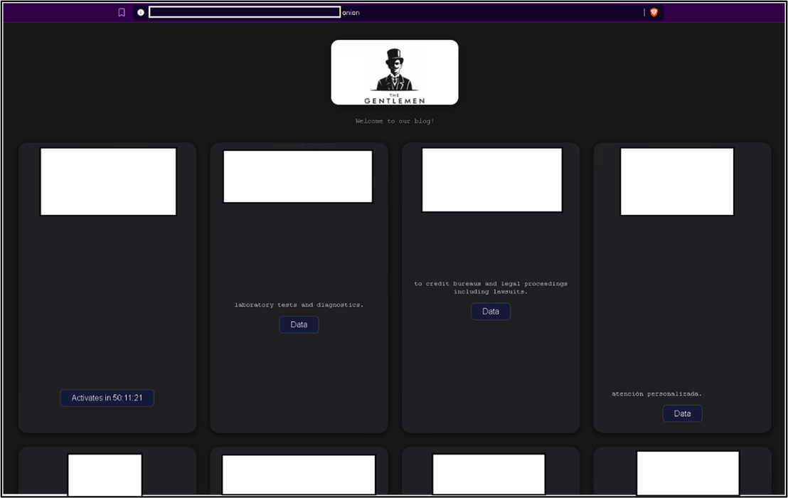 Figure 1. The Gentlemen ransomware group blog site (company logos and descriptions have been redacted for privacy)