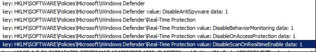 The malware disables Windows Defender.