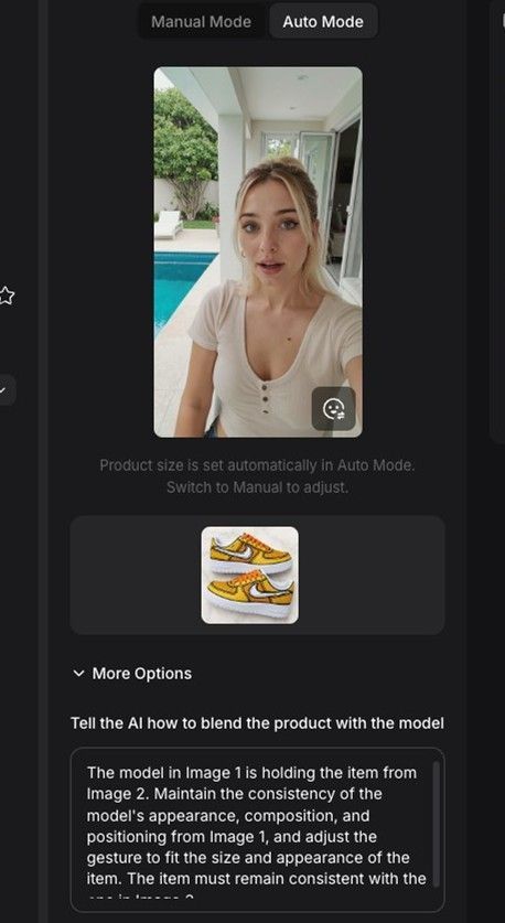 A screenshot of the AI platform that shows the source images that will be combined in the direction of the prompt, which generates the video in figure 7.