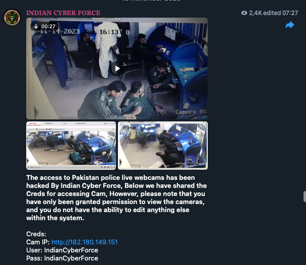 Indian Cyber Force showing footage of hacked web cameras