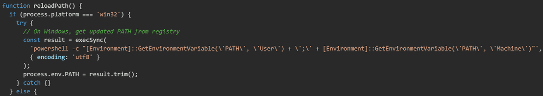 Figure 4. Powershell execution to query updated PATH from registry
