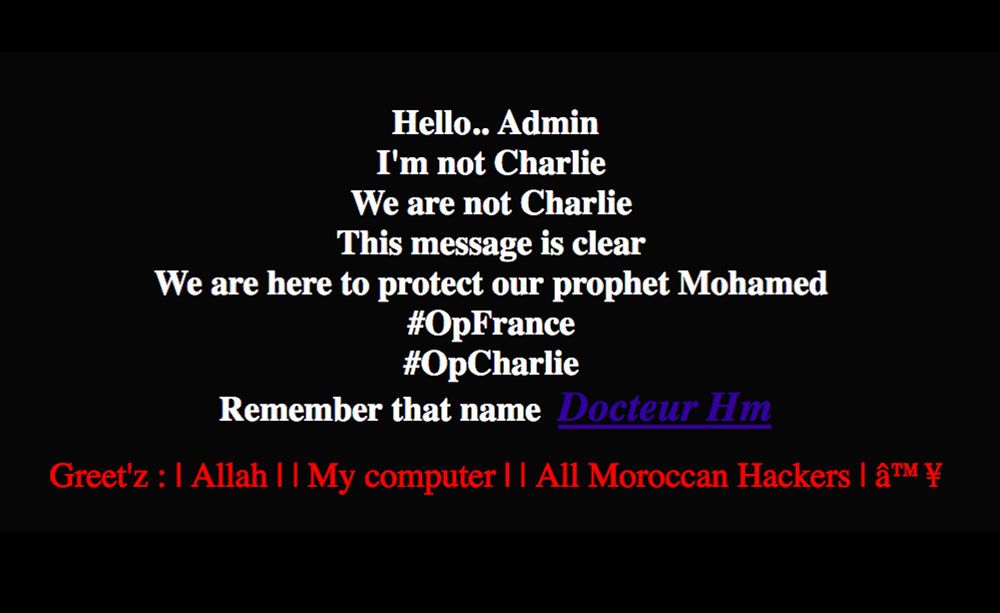 Defacement pages for the #OpFrance campaign